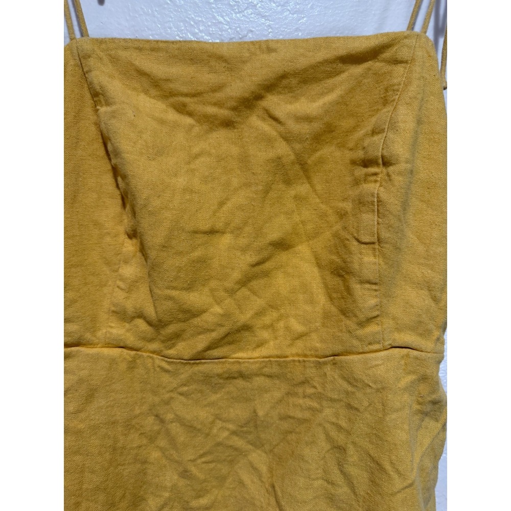 Old Navy Womens Mustard Yellow Linen Blend Tie Strap Smocked Mini Dress Size M - Picture 4 of 10